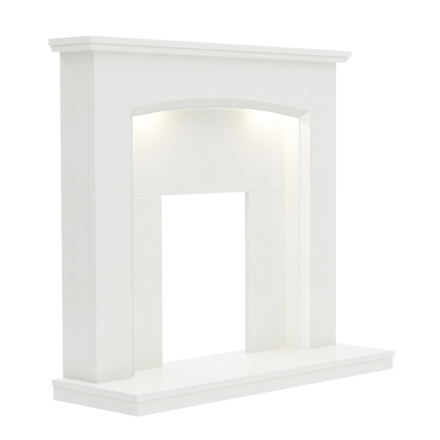 White Marble Fireplace Surround with LED Lights - Be Modern Emelia