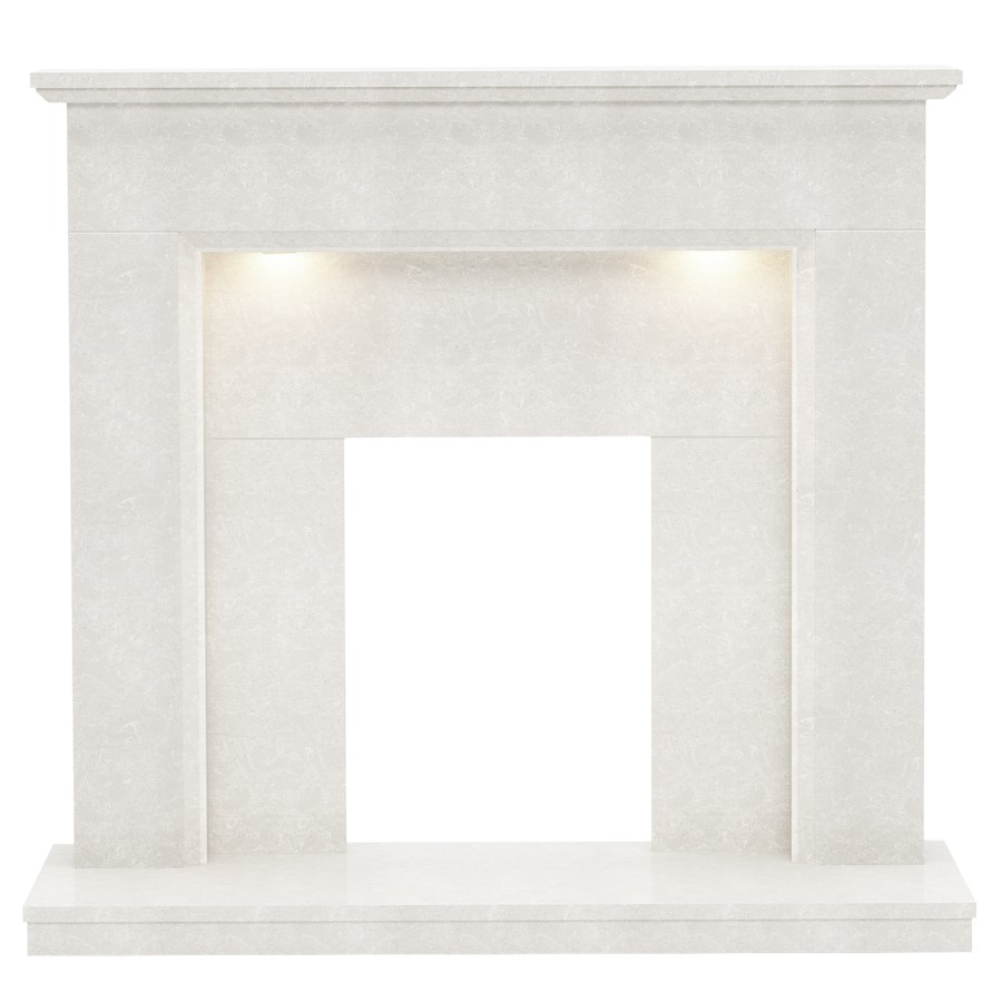 White Marble Fireplace Surround with LED Lights - 48 Inch - Be Modern Madalyn