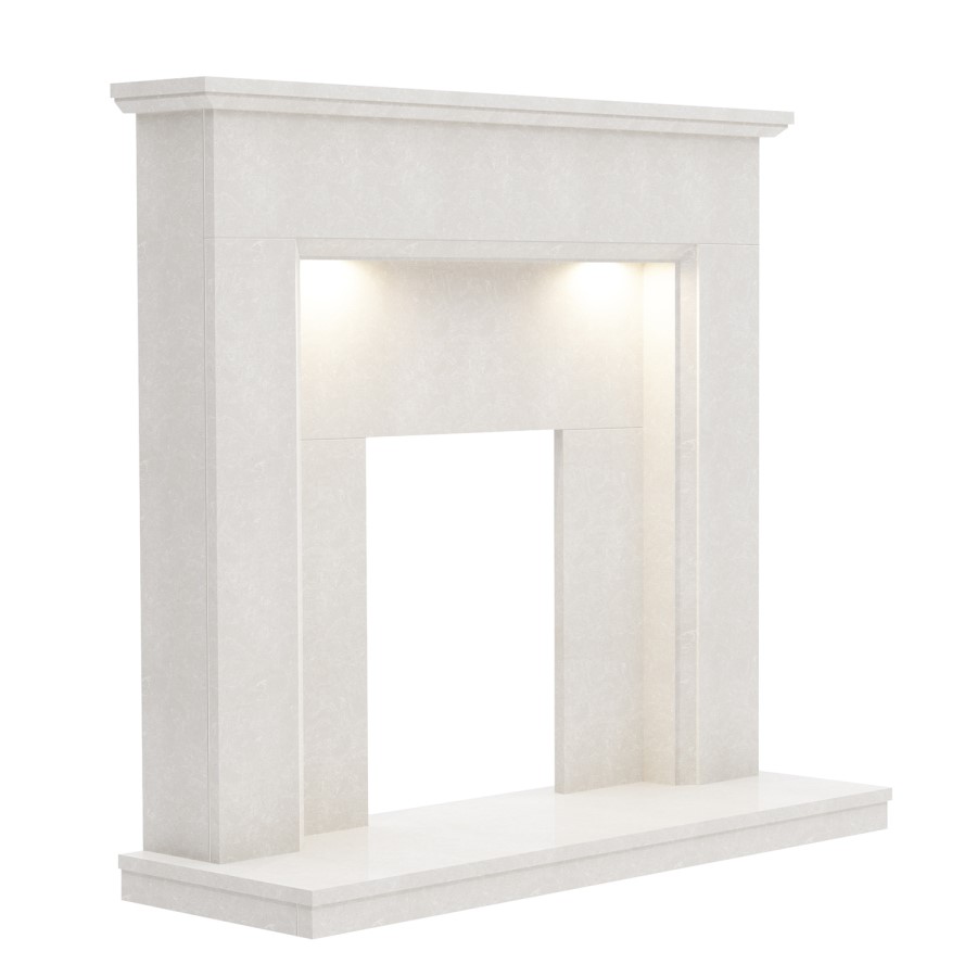 White Marble Fireplace Surround with LED Lights - 48 Inch - Be Modern Madalyn