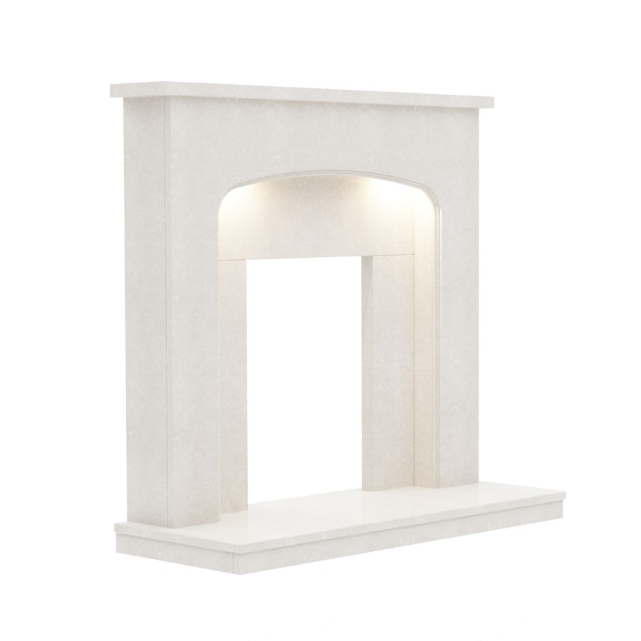 White Marble Freestanding Fireplace Surround with LED Lights - Be Modern Tasmin