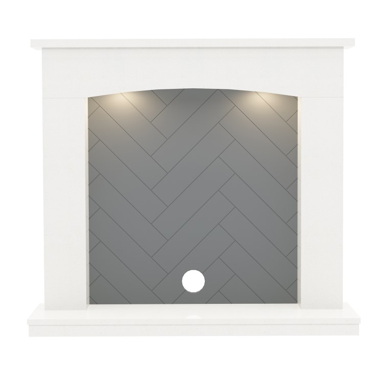 White and Grey Herringbone Electric Fireplace Suite with LED Lights - Be Modern