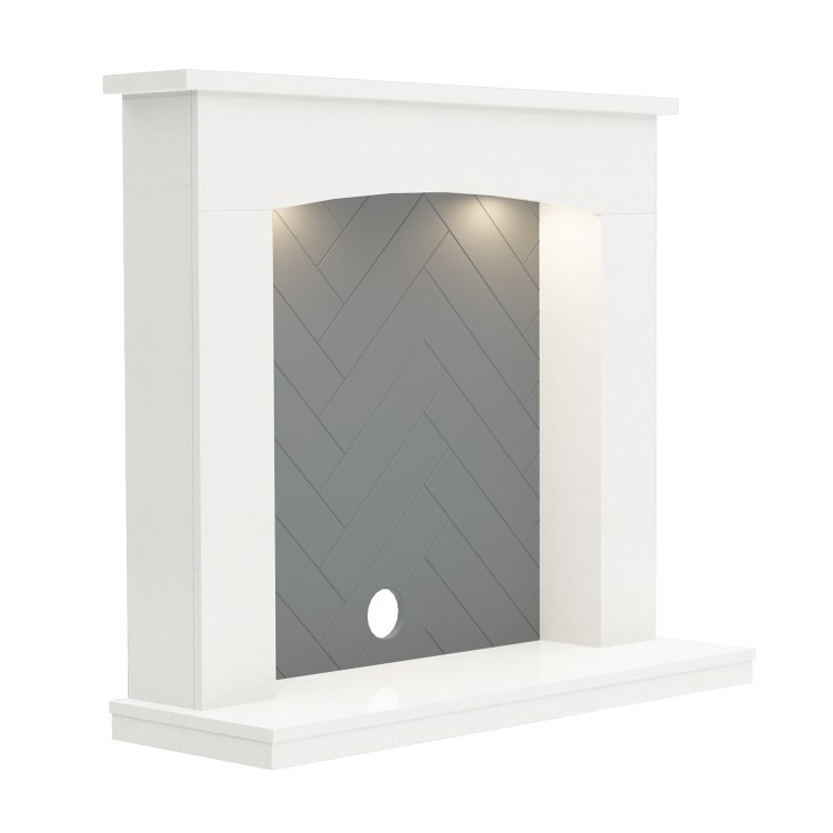 White and Grey Herringbone Electric Fireplace Suite with LED Lights - Be Modern