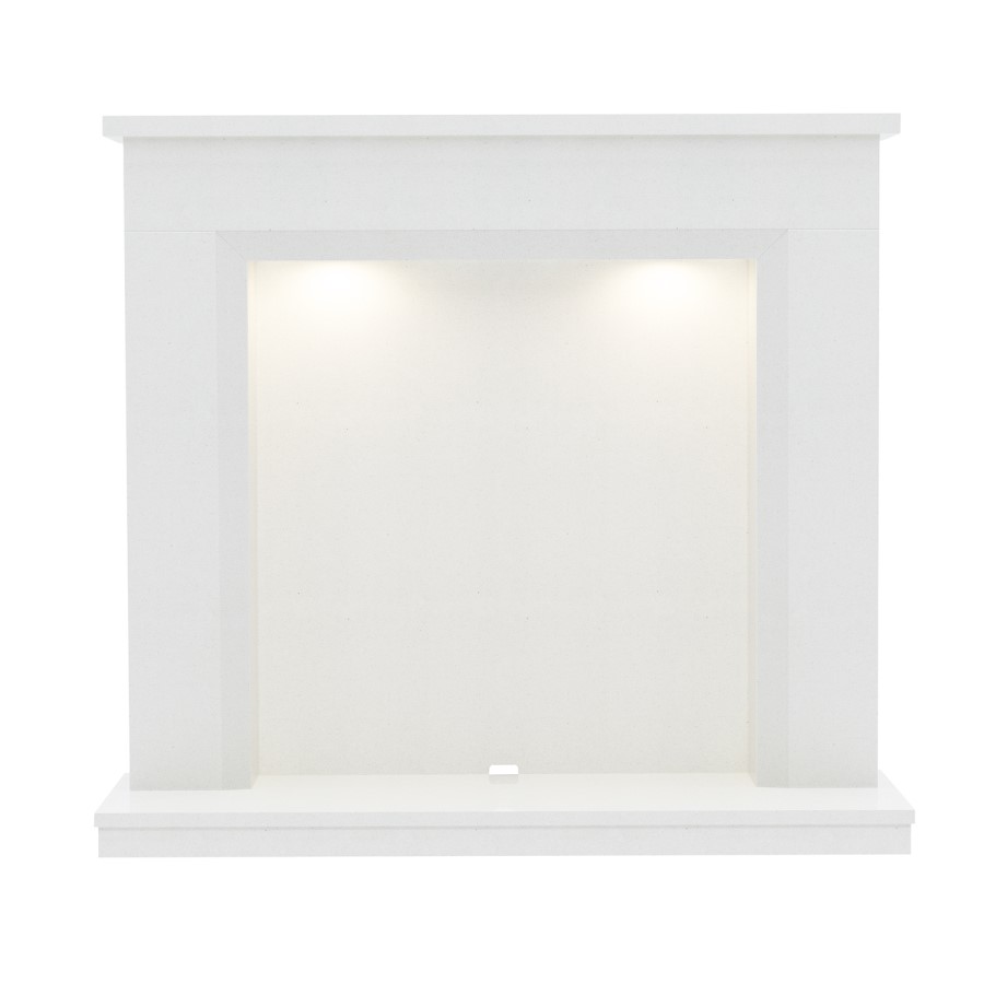 White and Grey Marble Electric Fireplace Suite with LED Lights - 46 Inch - Be Modern Millgate