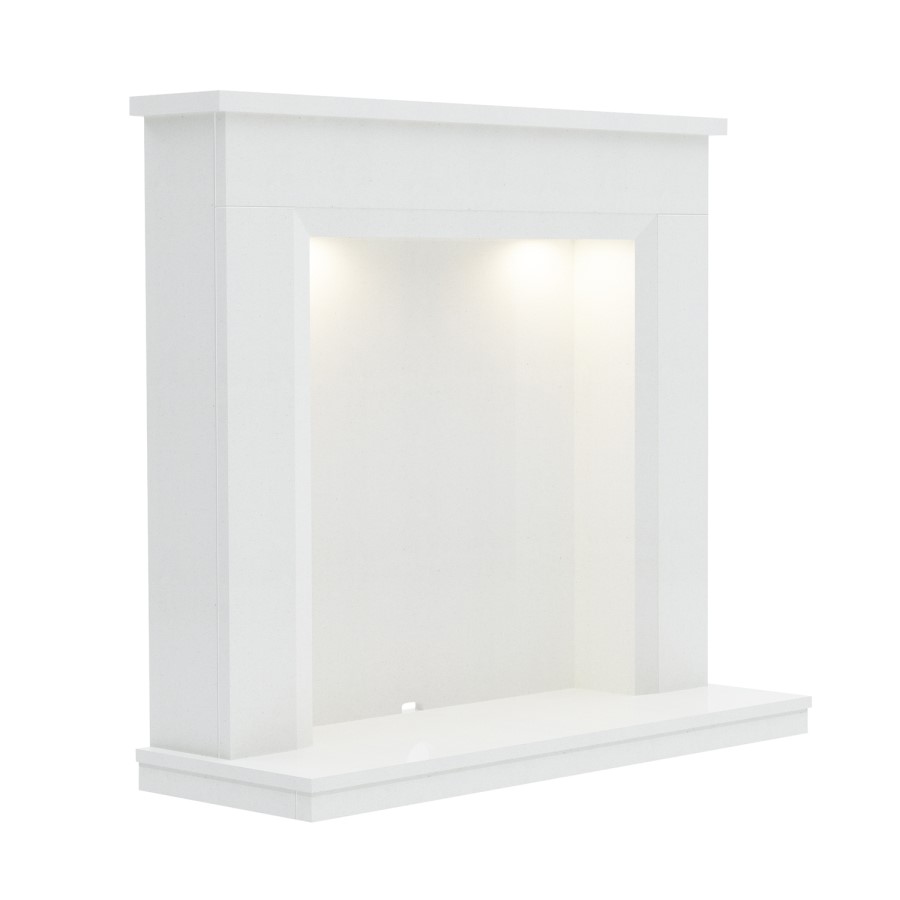 White and Grey Marble Electric Fireplace Suite with LED Lights - 46 Inch - Be Modern Millgate