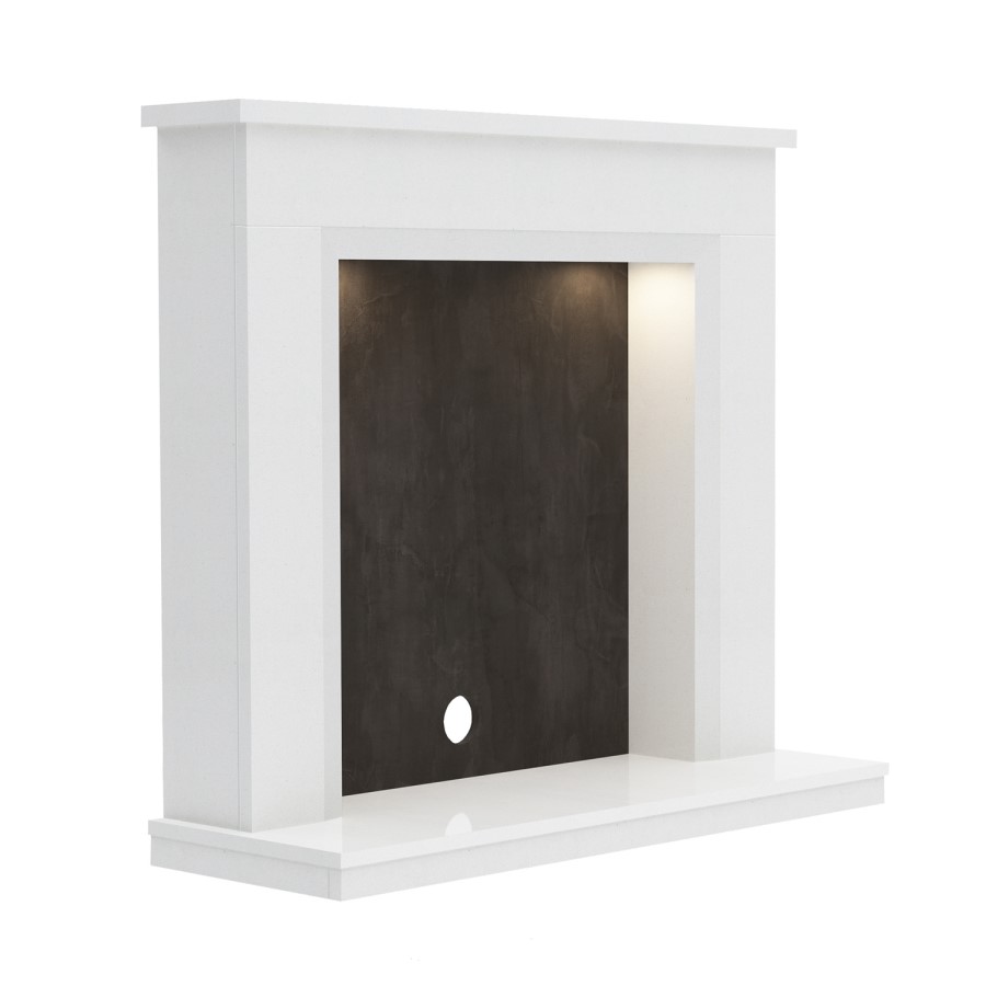 White and Grey Marble Electric Fireplace Suite with LED Lights - Be Modern Millgate