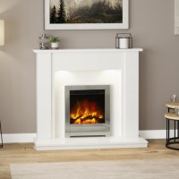 White Marble Freestanding Electric Fireplace Suite with LED Lights - Be Modern Elda