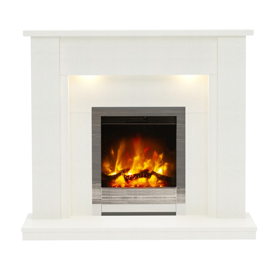 White Marble Freestanding Electric Fireplace Suite with LED Lights - Be Modern Elda