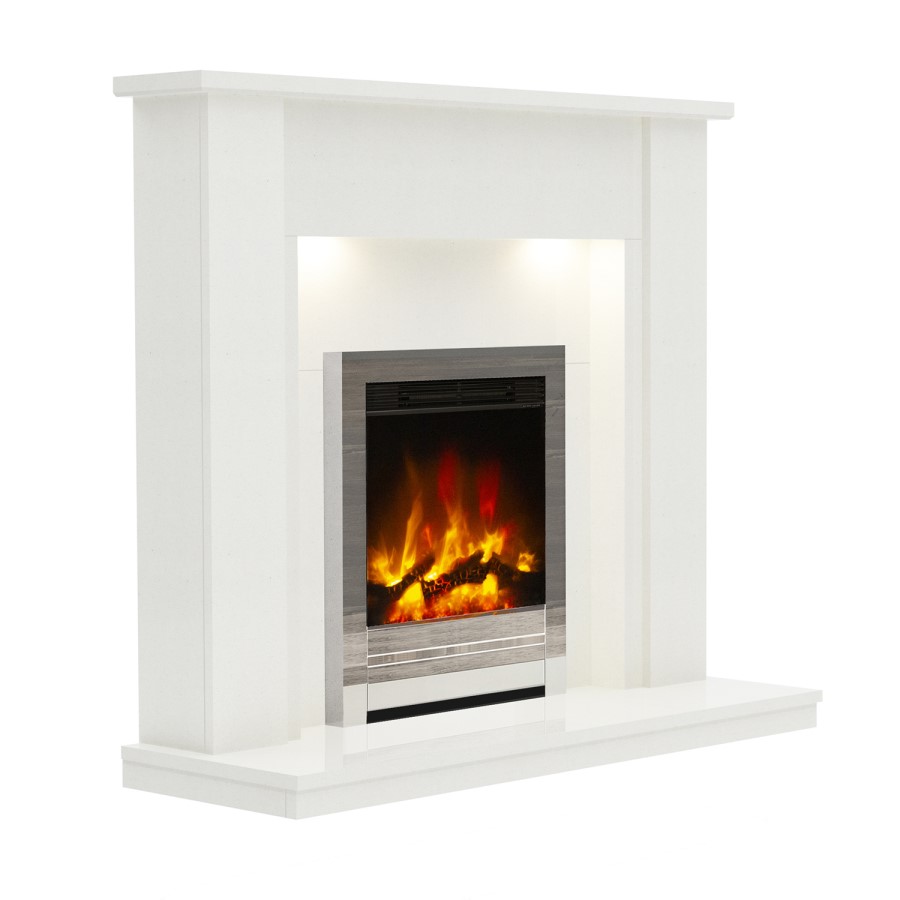White Marble Freestanding Electric Fireplace Suite with LED Lights - Be Modern Elda