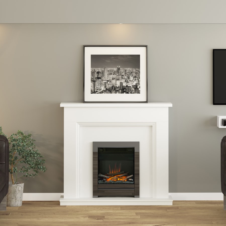 White Freestanding Electric Fireplace Suite with Chrome Insert - Be Modern