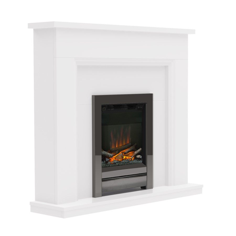 White Freestanding Electric Fireplace Suite with Chrome Insert - Be Modern