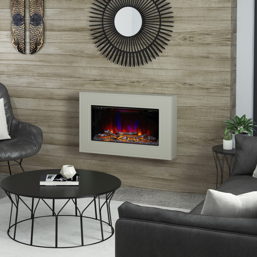 Beige Wall Mounted Electric Fireplace - Be Modern Albali