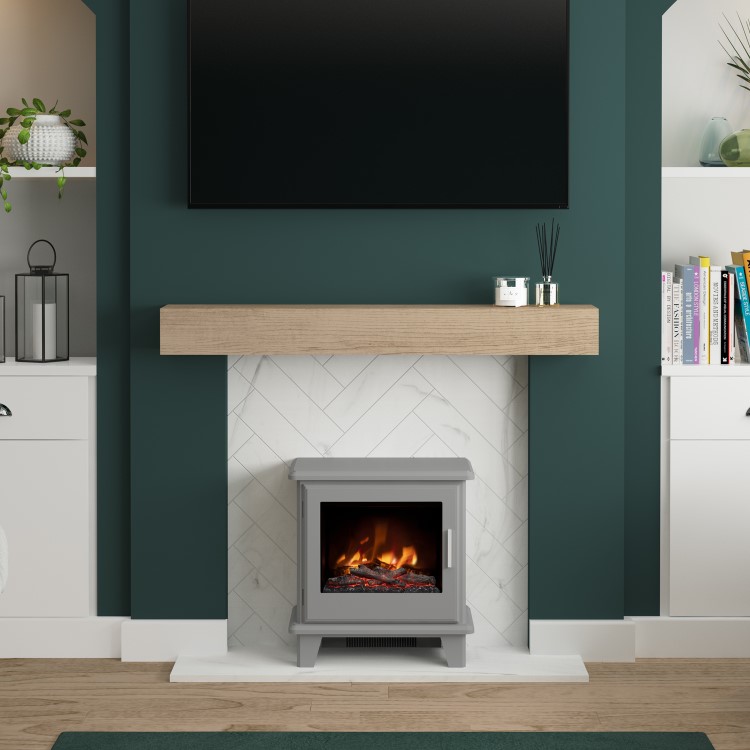 Grey Freestanding Log Effect Electric Stove Fireplace Suite - Be Modern Southgate