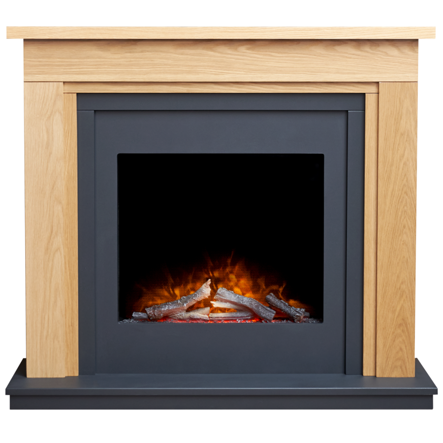 Oak and Grey Freestanding Electric Fireplace Suite - 43 Inch - Adam
