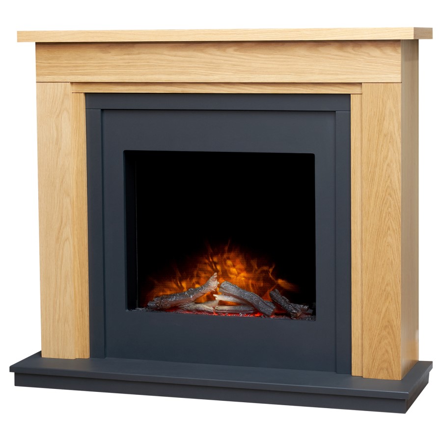 Oak and Grey Freestanding Electric Fireplace Suite - 43 Inch - Adam
