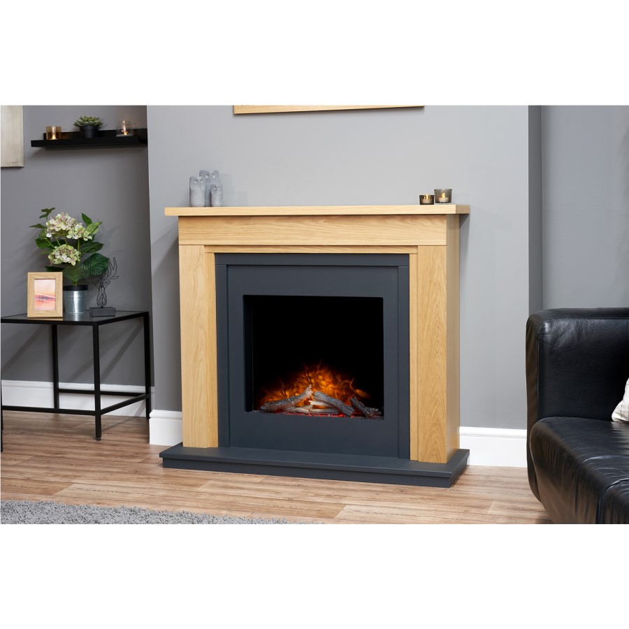 Oak and Grey Freestanding Electric Fireplace Suite - 43 Inch - Adam