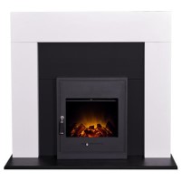 Miami Fireplace in Pure White & Black with Oslo Electric Inset Stove in Black 48 inch