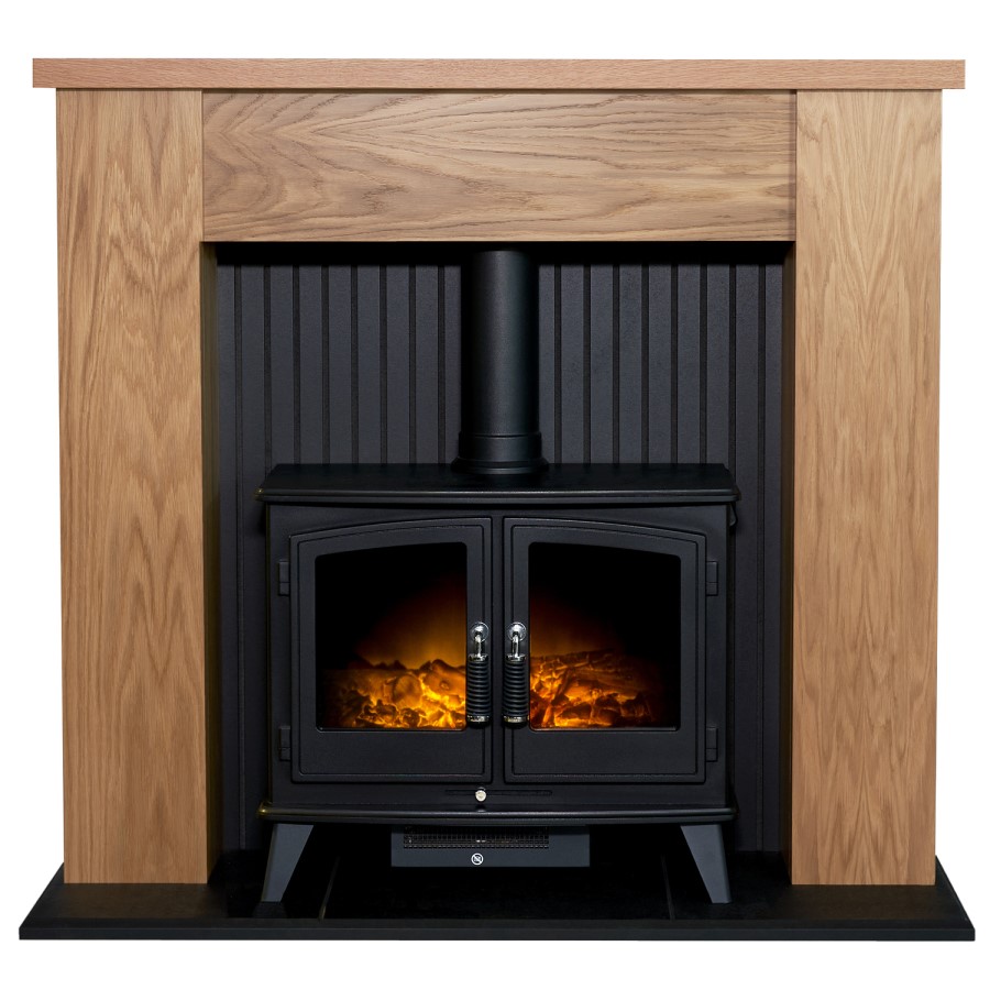 Adam Fireplace in Oak & Black with Woodhouse Electric Stove 48 inch - New England