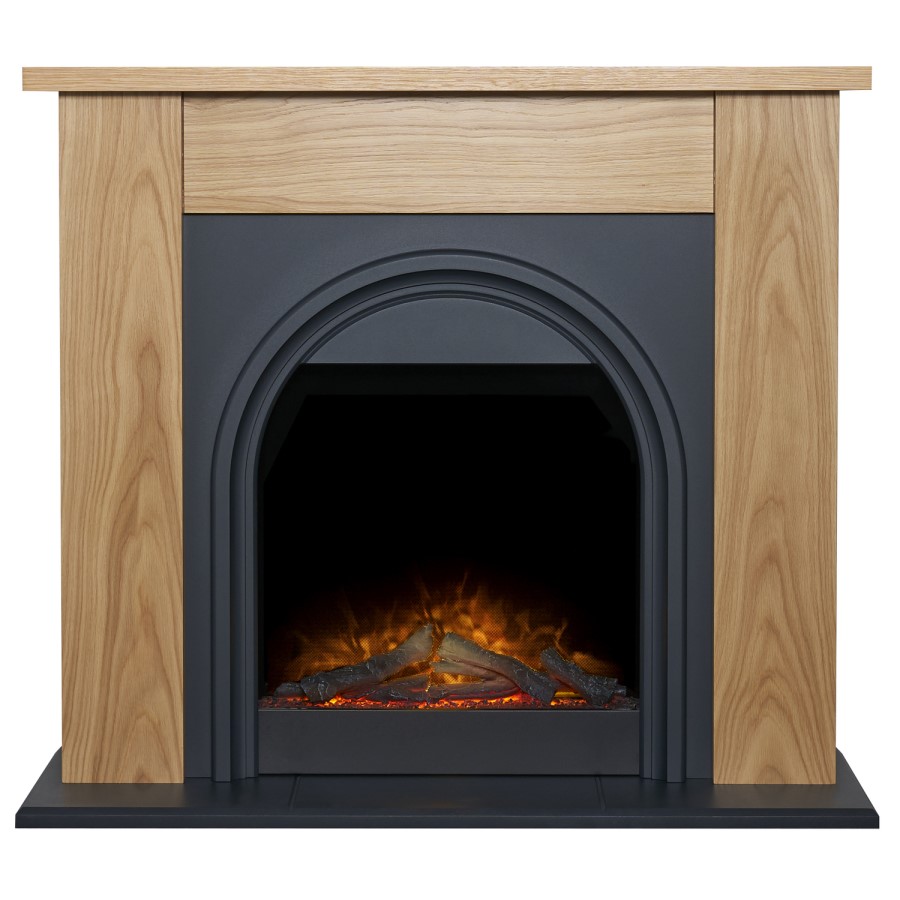 Oak and Grey Electric Fireplace Suite - 44 Inch - Adam Burlington