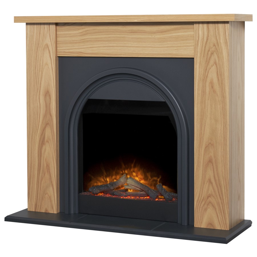 Oak and Grey Electric Fireplace Suite - 44 Inch - Adam Burlington