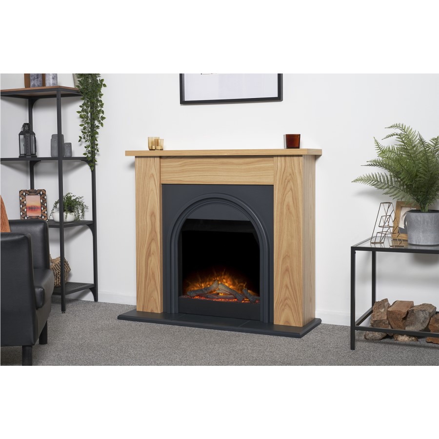 Oak and Grey Electric Fireplace Suite - 44 Inch - Adam Burlington