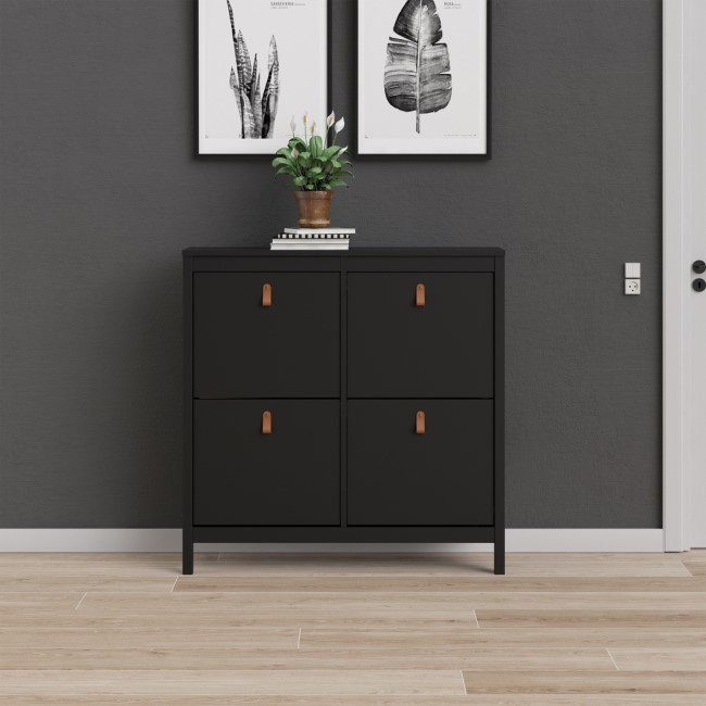 Black Shoe Cabinet with 4 Compartments - Barcelona - Furniture123