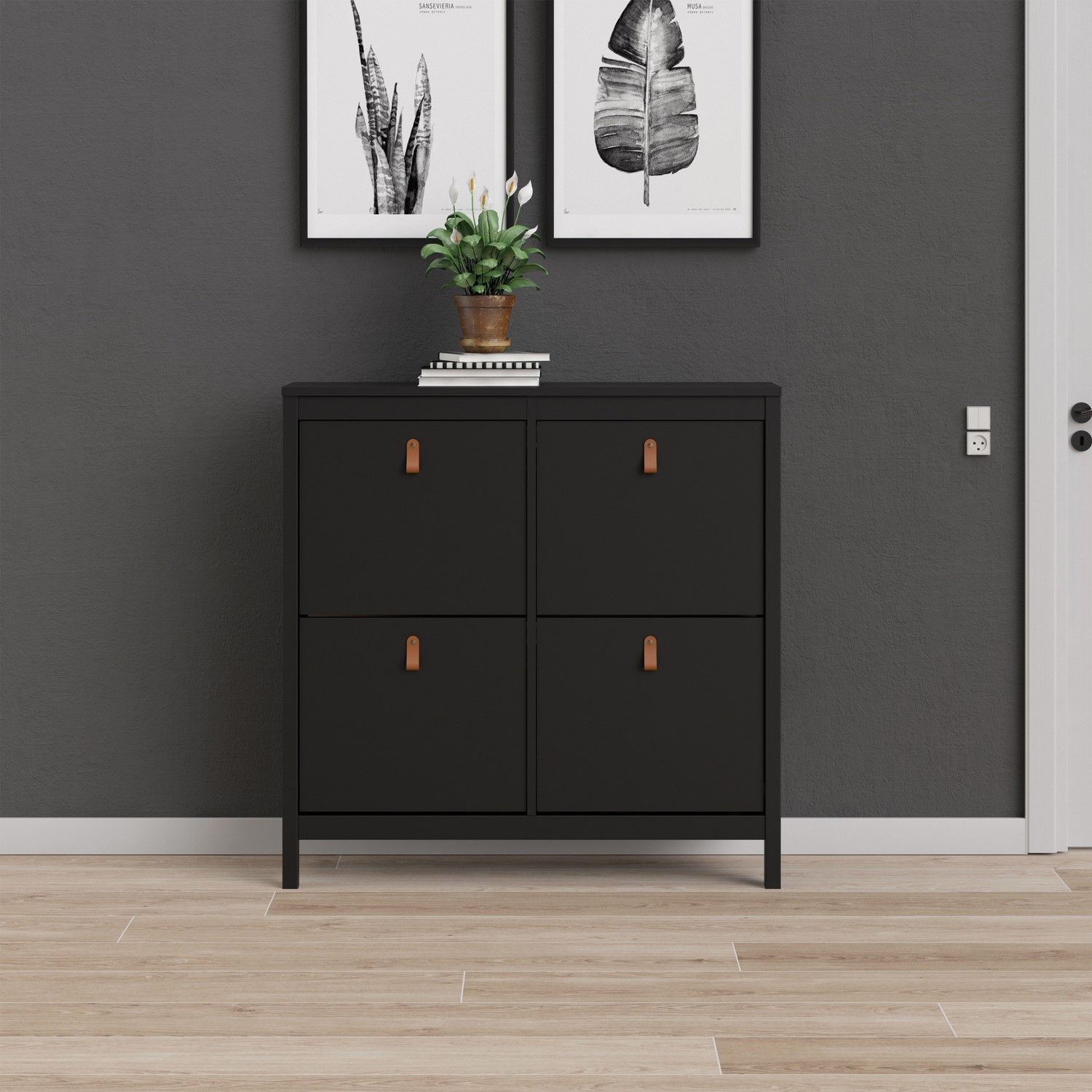 Photo of Black shoe cabinet with 4 compartments - barcelona