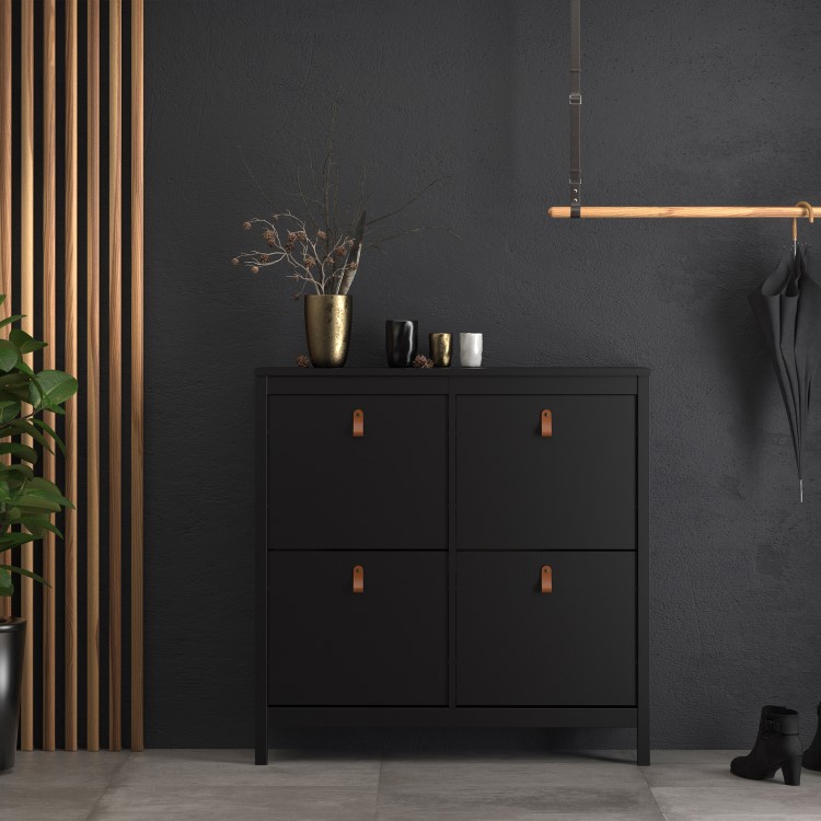 Black Shoe Cabinet with 4 Compartments - Barcelona 