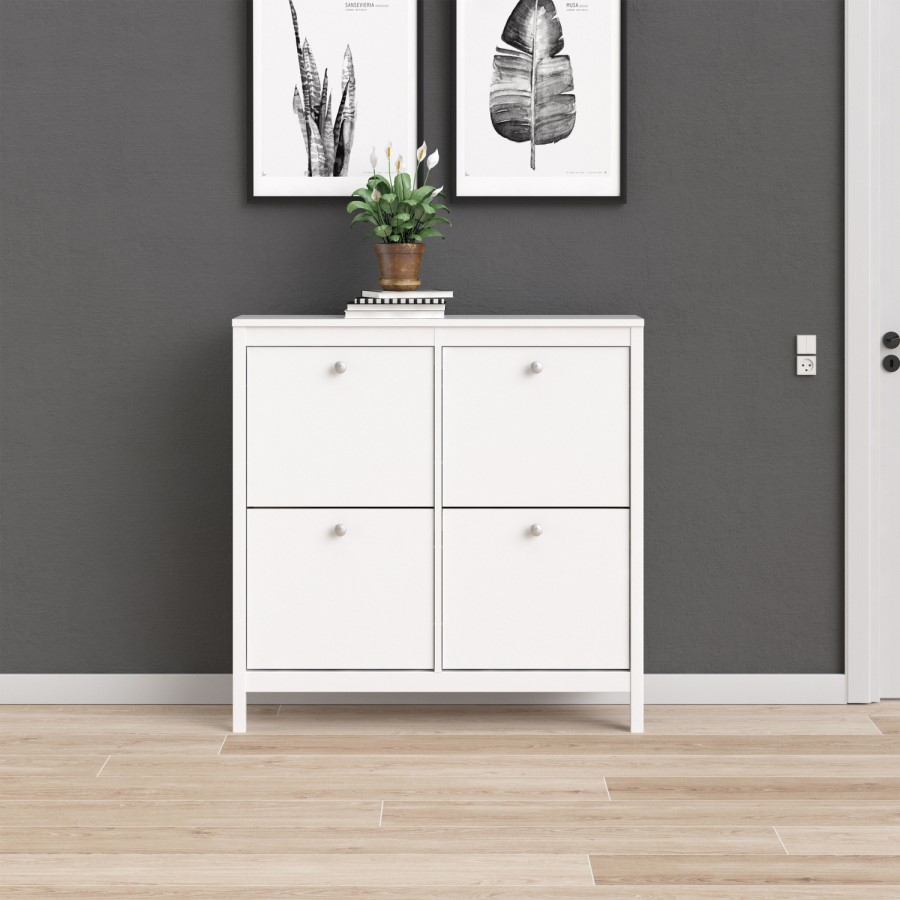White Shoe Cabinet with 4 Compartments - Madrid 
