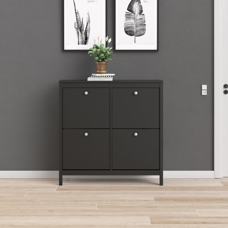 Black Shoe Cabinet with 4 Cabinets - Madrid 