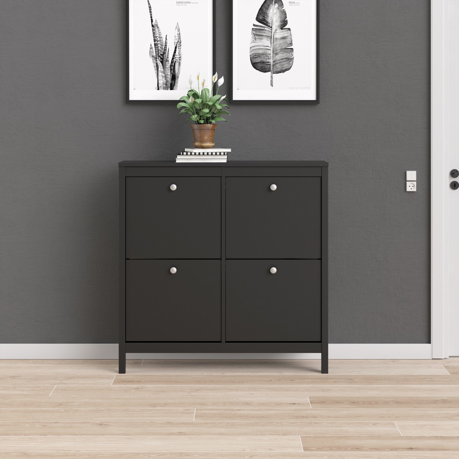 Photo of Black shoe cabinet with 4 cabinets - madrid