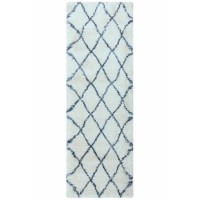 Scandi Berber Runner Rug in White and Blue - 80x240cm - Alto