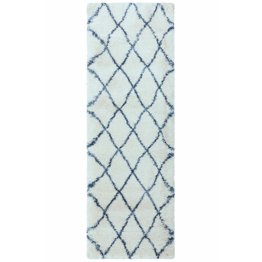 Scandi Berber Runner Rug in White and Blue - 80x240cm - Alto