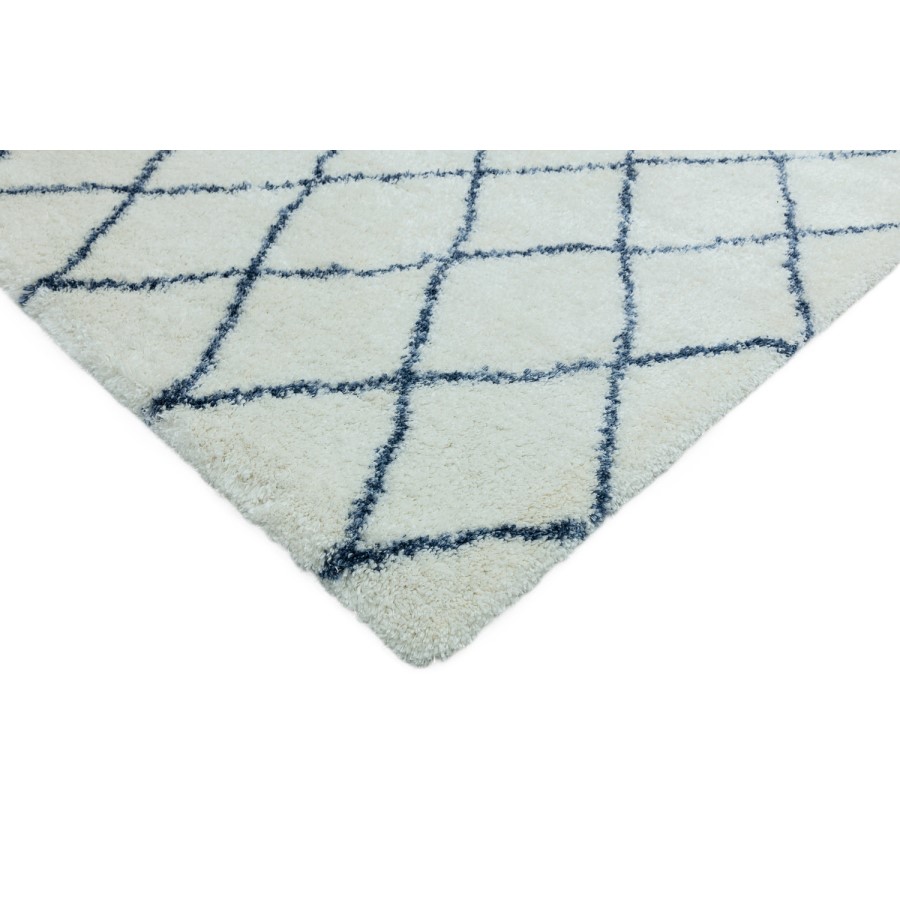 Scandi Berber Runner Rug in White and Blue - 80x240cm - Alto