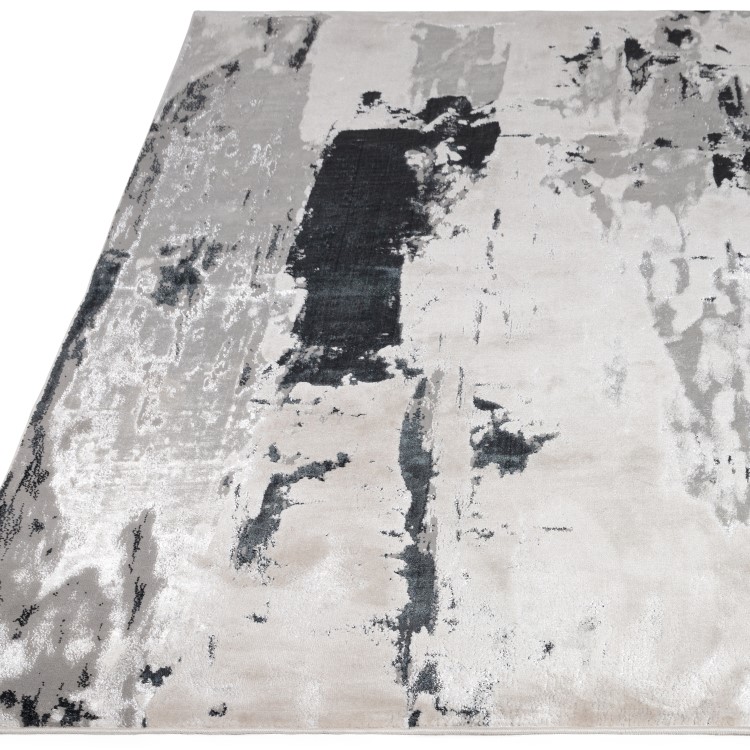 Black & Grey Runner Rug with Marble Effect - 240 x 66 cm - Aurora