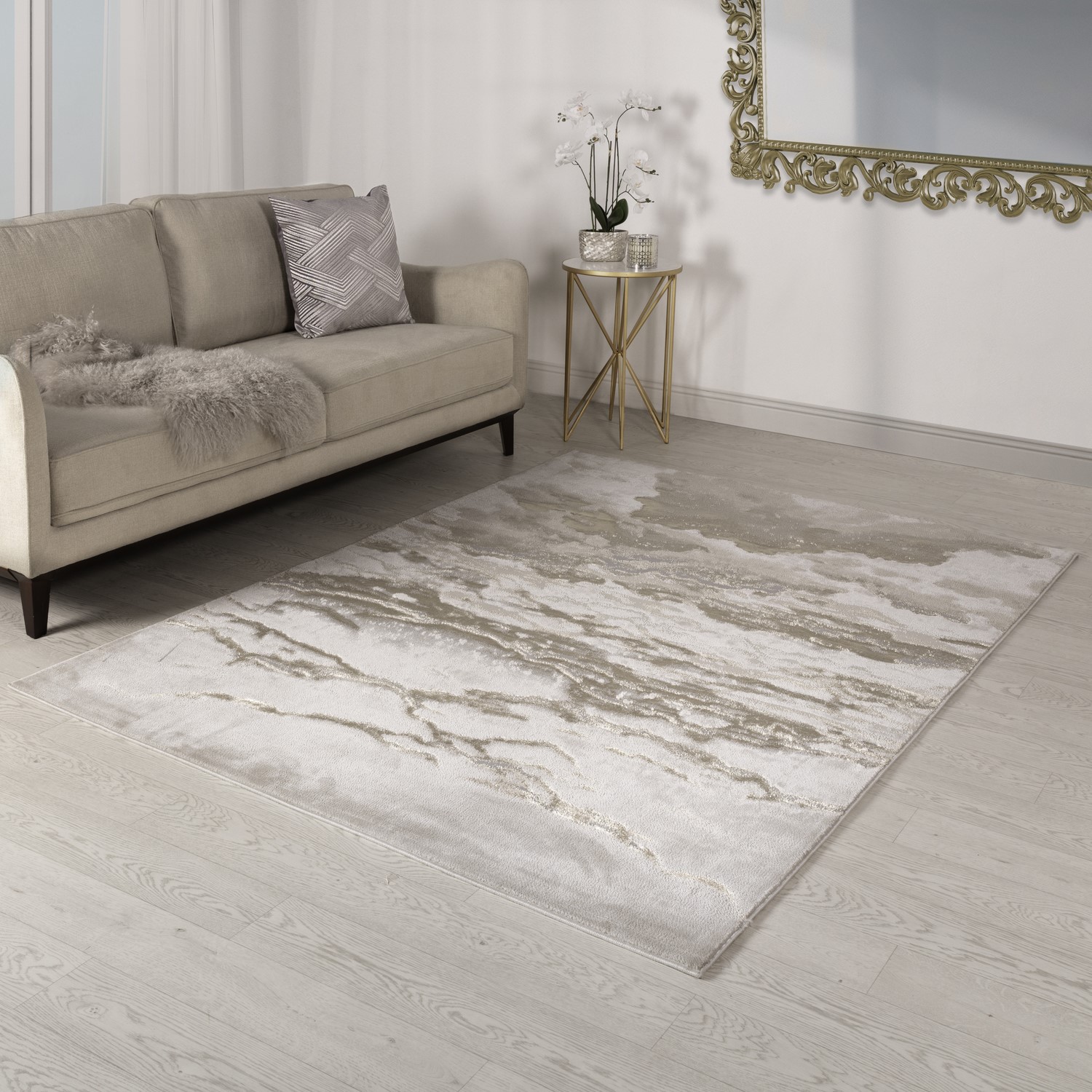 Large Beige Rug with Marble Effect - 340 x 240 cm - Aurora - Furniture123