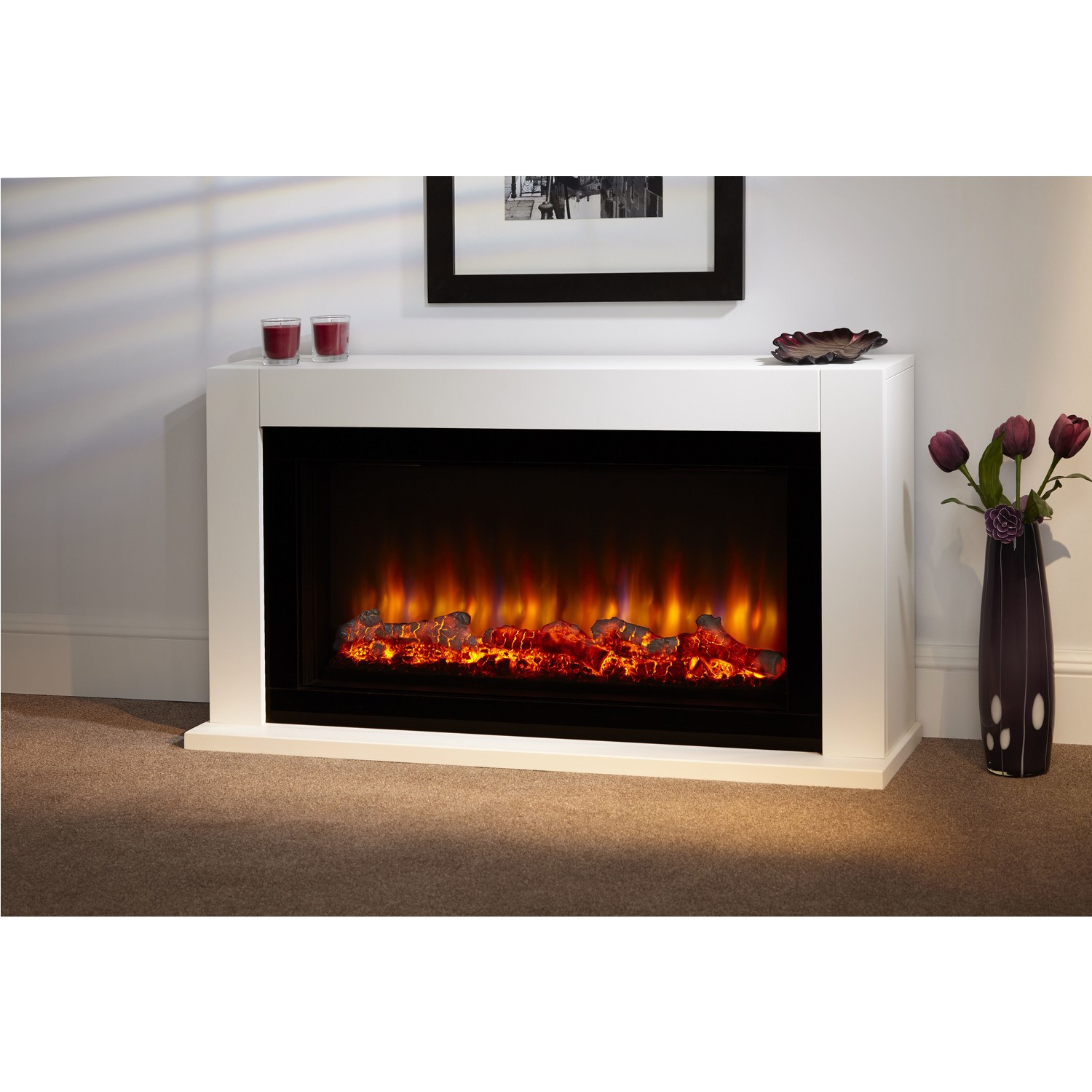 White Freestanding Electric Fireplace Suite - 121cm x 67cm - Suncrest ...