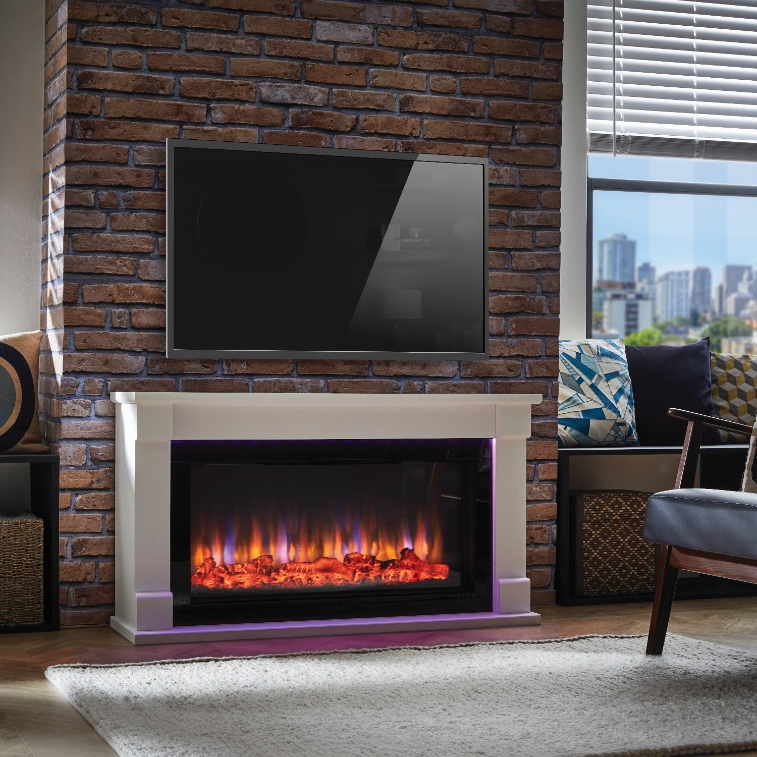 Read more about Suncrest white freestanding electric fireplace suite with ambient down lights bradbury