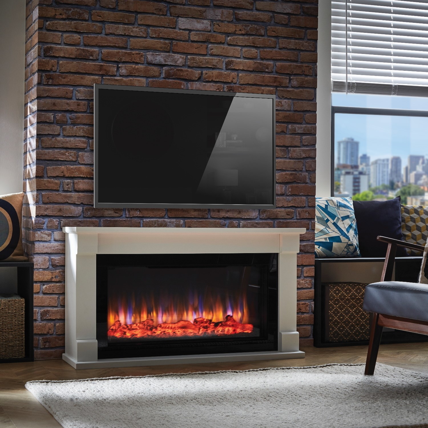 Suncrest Bradbury Electric Fireplace Suite with Down Lights - Furniture123