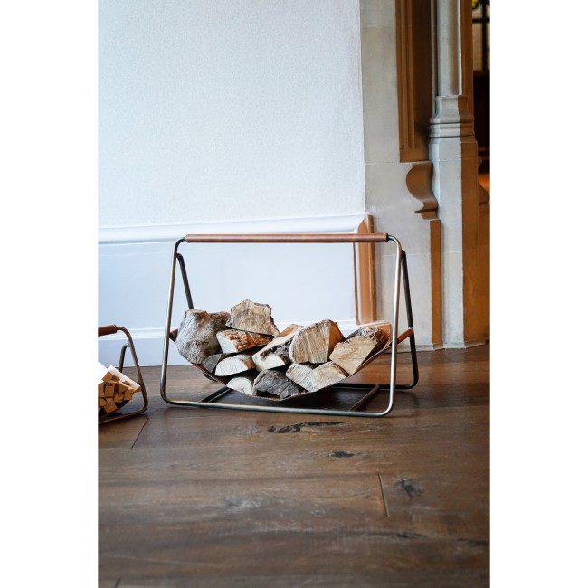 Ivyline Modern Antique Brass and Leather Log Holder