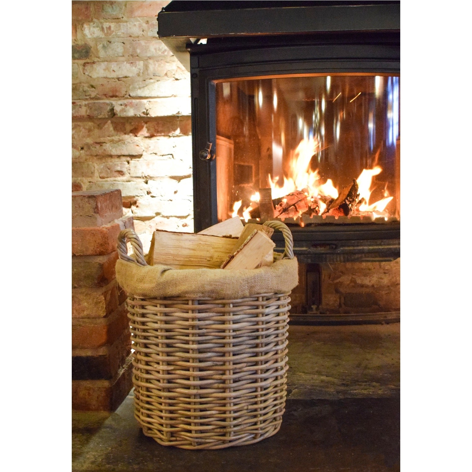 Ivyline Set of 2 Round Wicker Lined Log Baskets Furniture123