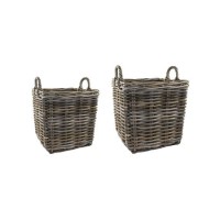 Ivyline Set of 2 Square Wicker Lined Log Baskets