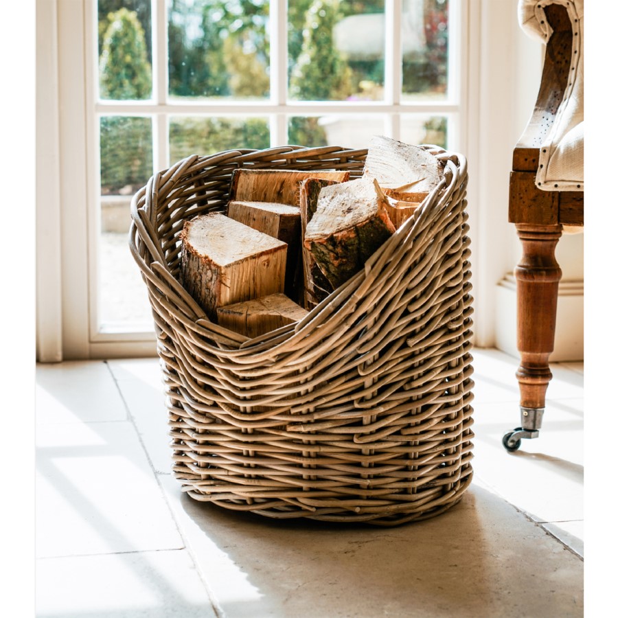 Ivyline Round Wicker Lined Log Basket