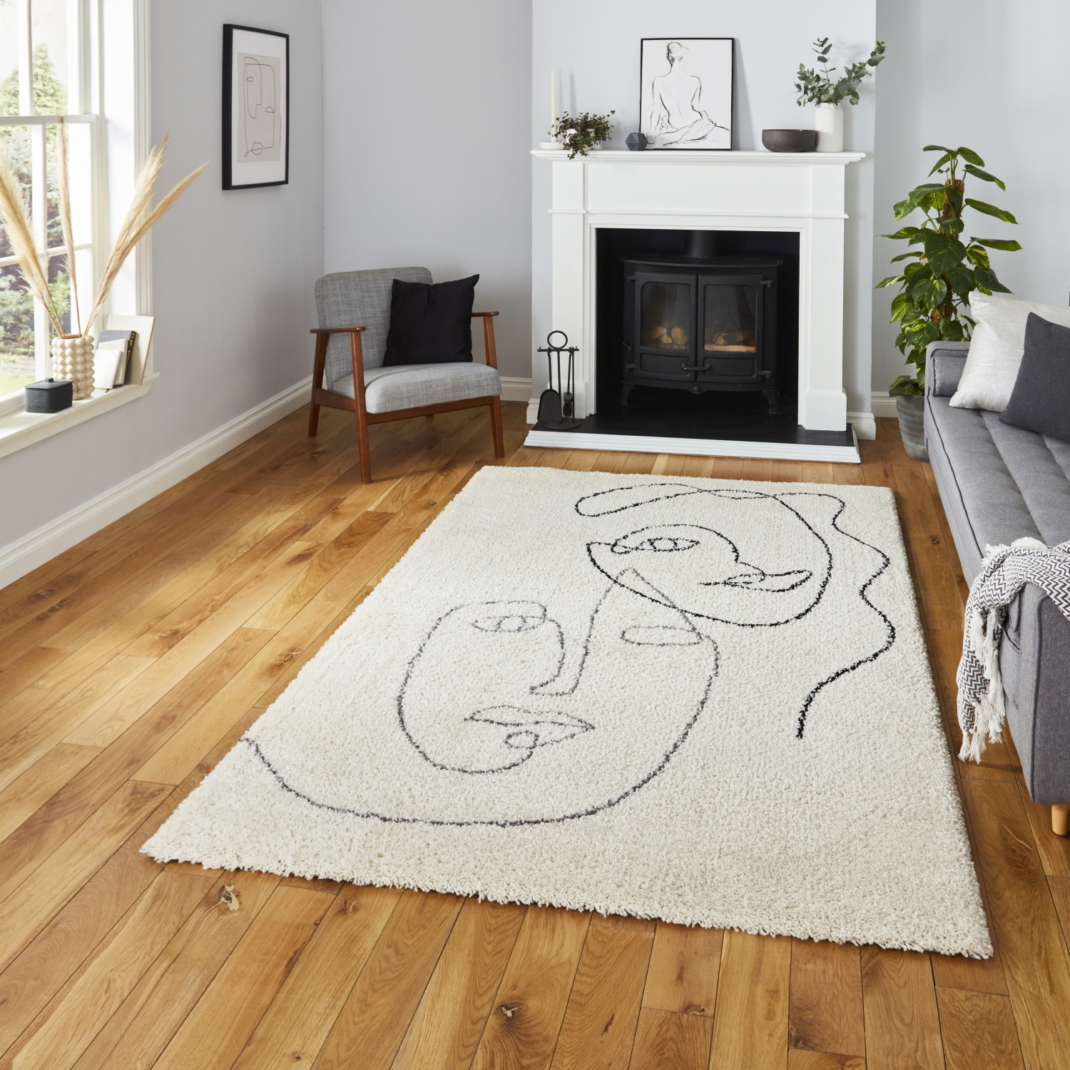 Cream Abstract Face Rug Royal Nomandic Furniture123
