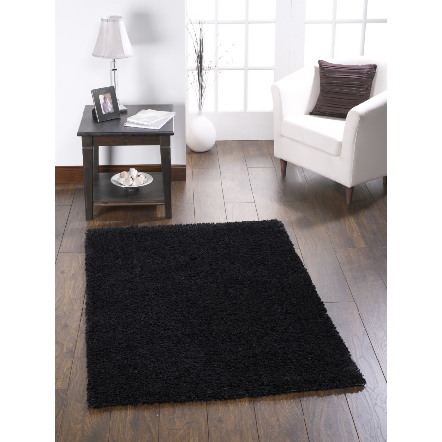 Rectangle Black Shaggy Rug - 110 x 160cm - Chicago