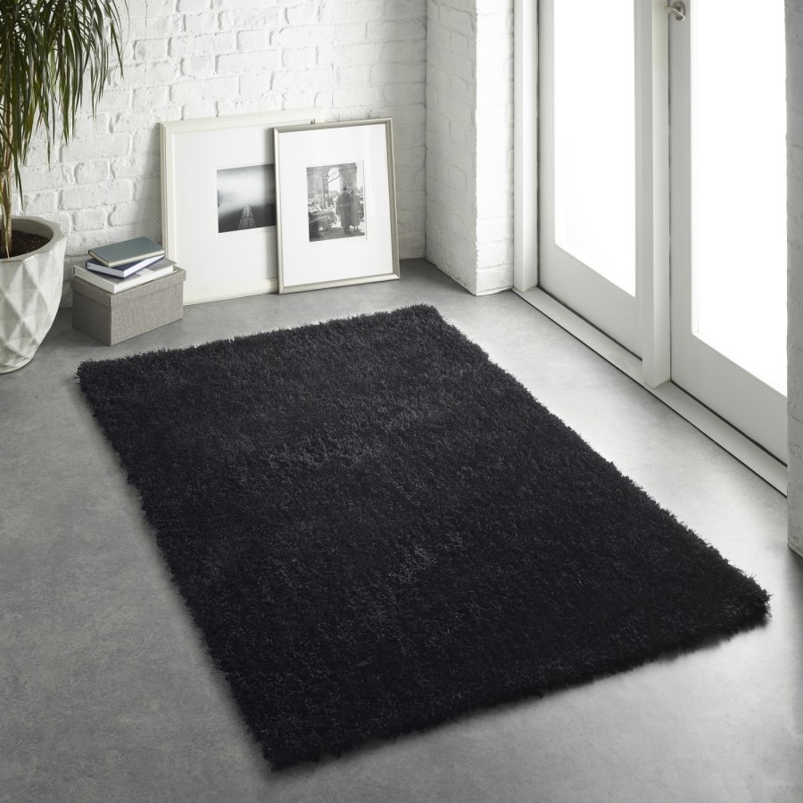 Rectangle Black Shaggy Rug - 110 x 160cm - Chicago