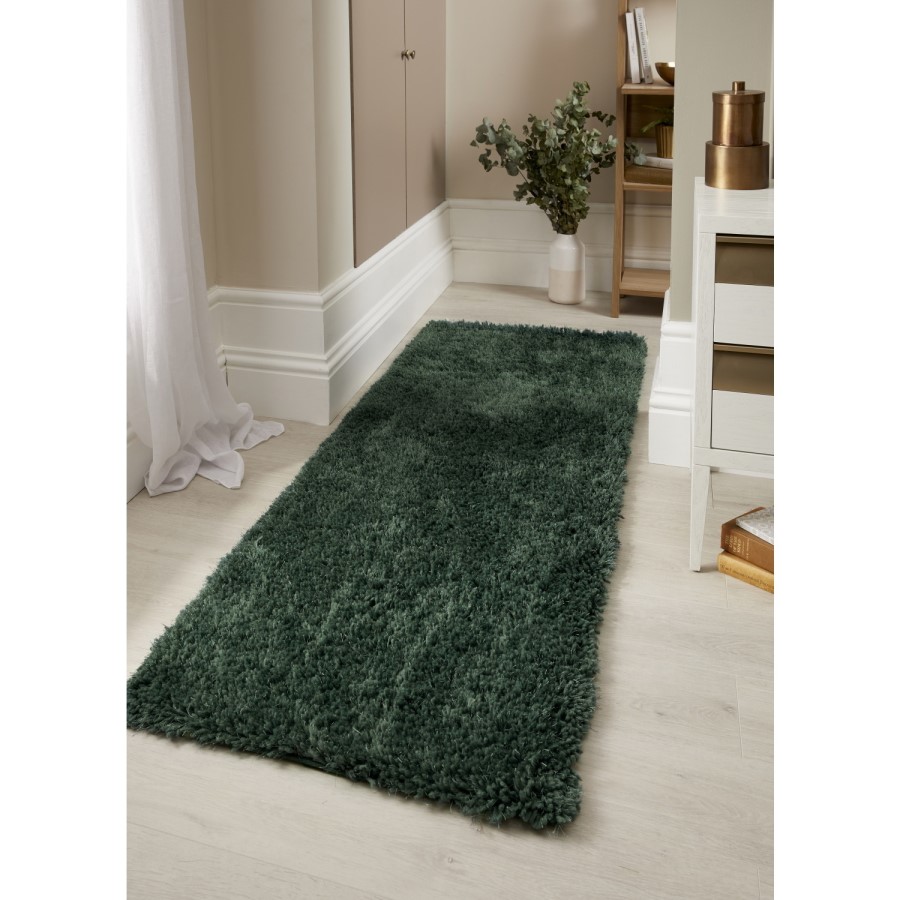 Dark Green Shaggy Runner Rug - 67x200cm - Chicago