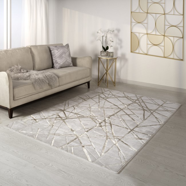 Large Beige Rug with Gold Scoring - 290 x 200 cm - Aurora