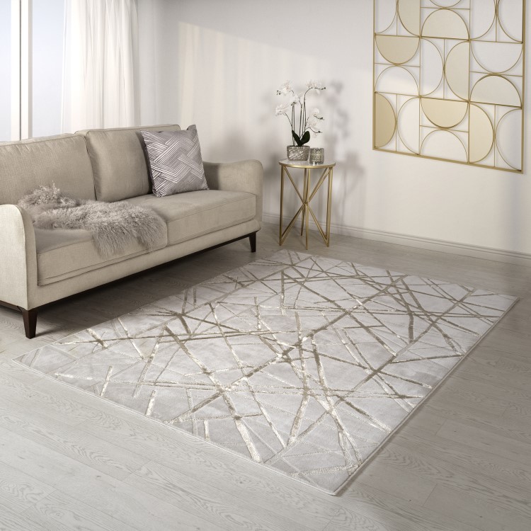 Beige Rug with Gold Scoring - 170 x 120 cm - Aurora