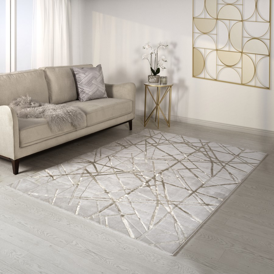 GRADE A2 - Beige Rug with Gold Scoring - 290x200cm - Aurora