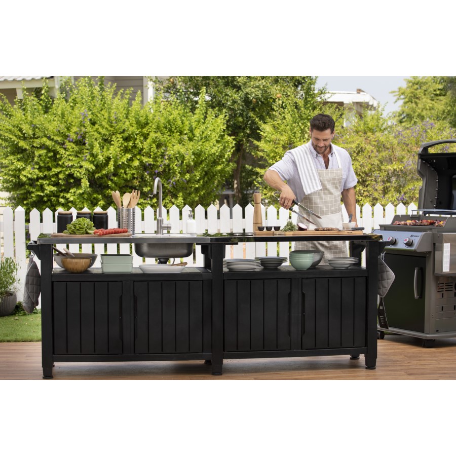 Keter Black Wood Effect Outdoor Kitchen Unit - Unity Chef Kitchen
